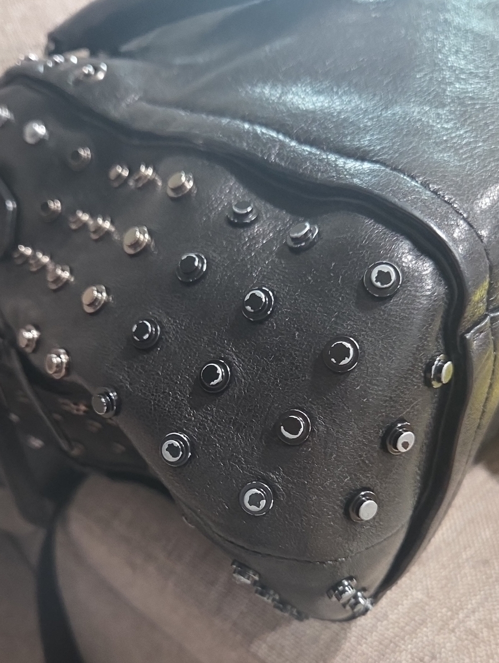 Olivia Harris Black Leather Studded Satchel Handbag - Women - Picture 9 of 12